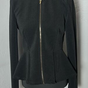 Poetry Black Peplum Jacket with Gold Zipper